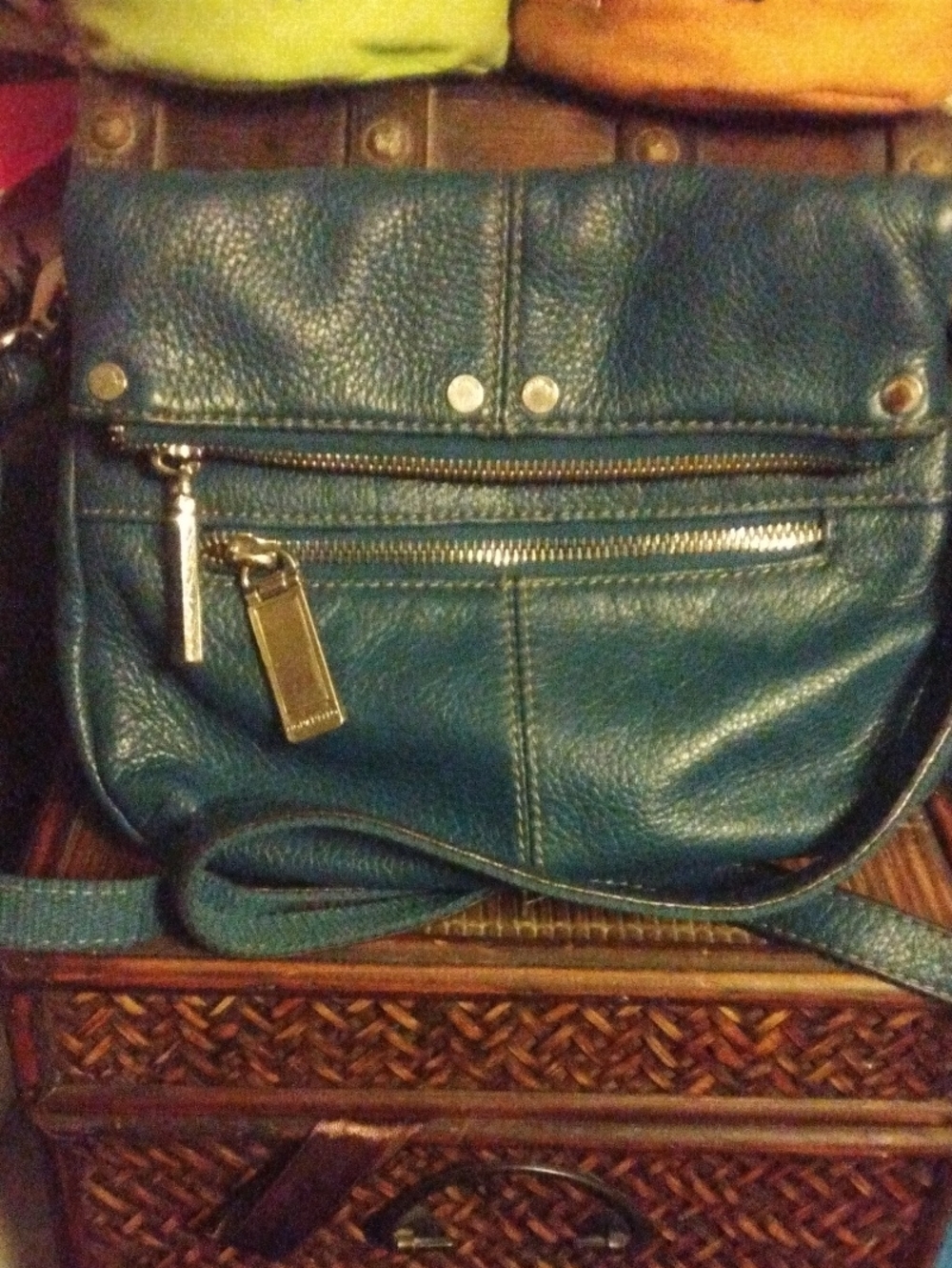 Tignanello Green Leather Crossbody Bag